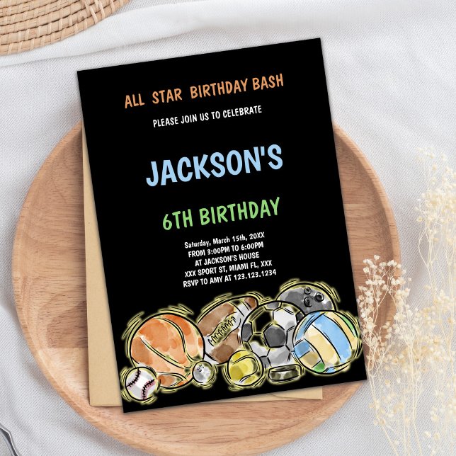 Convites de aniversário para esportes negros (Black Sports Birthday Invitations)