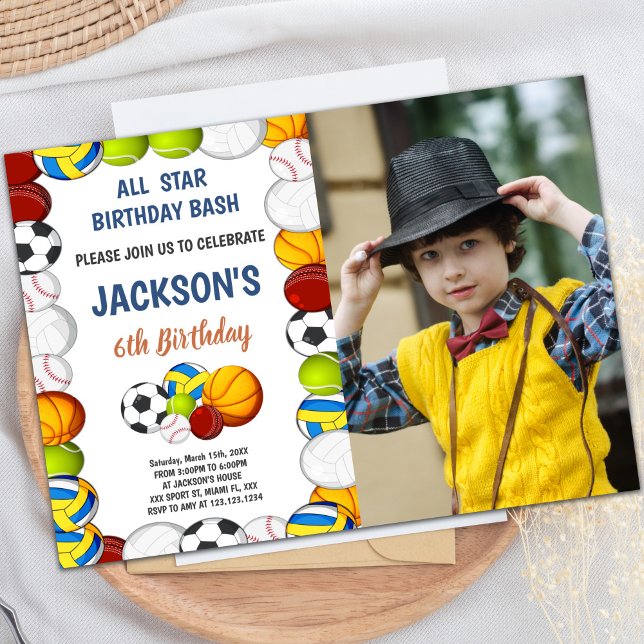 Convites de aniversário para esportes verdes amare (Yellow Green Sports Birthday Invitations w photo)