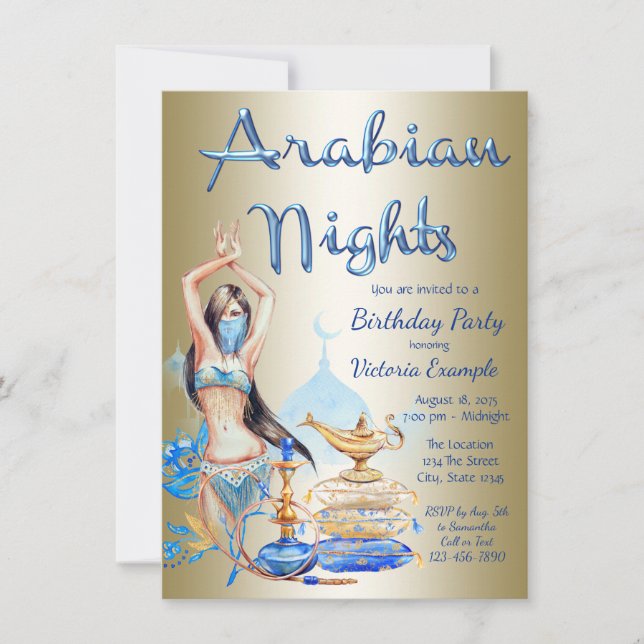 Convites de Aniversário para Evento de Noites Árab (Frente)