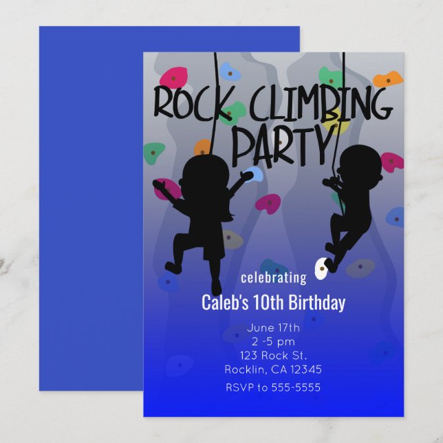 Convites de Aniversário para Festa de Escalada em  (Frente/Verso)