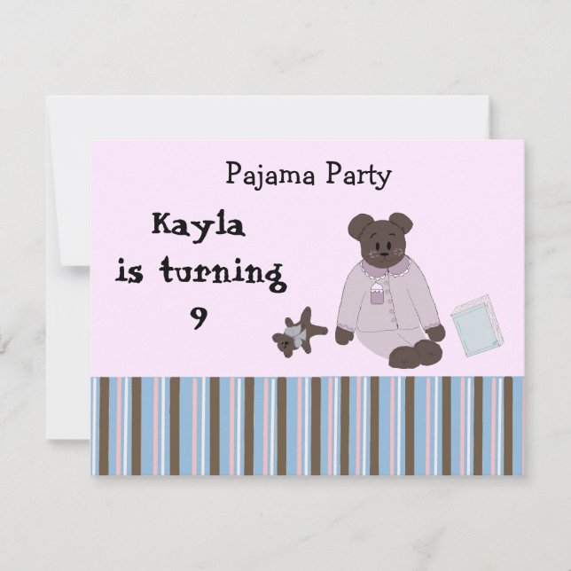 Convites de Aniversário para Festa de Pijamas (Frente)