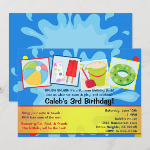 Convites de Aniversário para Festa de Piscina Summ