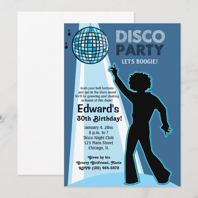 Convites de Aniversário para Festa Disco (Frente/Verso)