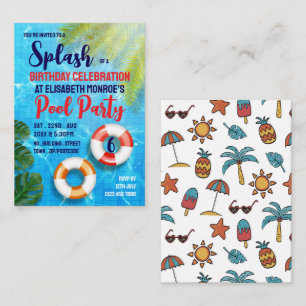 Convites de Aniversário para Festa na Piscina Trop