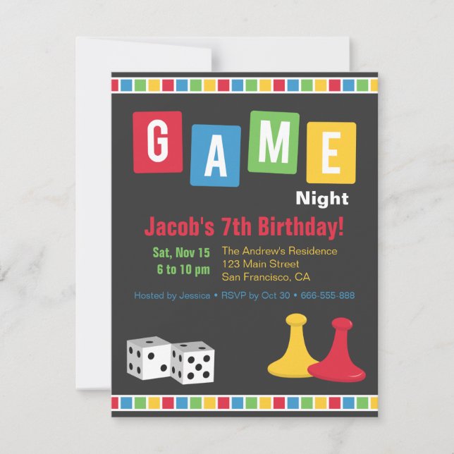 Convites de Aniversário para Festa Noturna de Jogo (Frente)