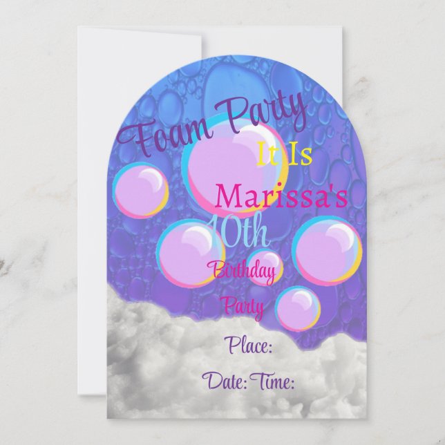 Convites de Aniversário para Festas de Espuma (Frente)