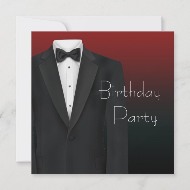 Convites de Aniversário para Homens com Smóquin Pr (Frente)