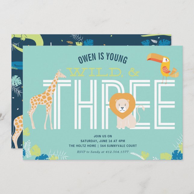 Convites de Aniversário para Jovens, Selvagens e T (Frente/Verso)