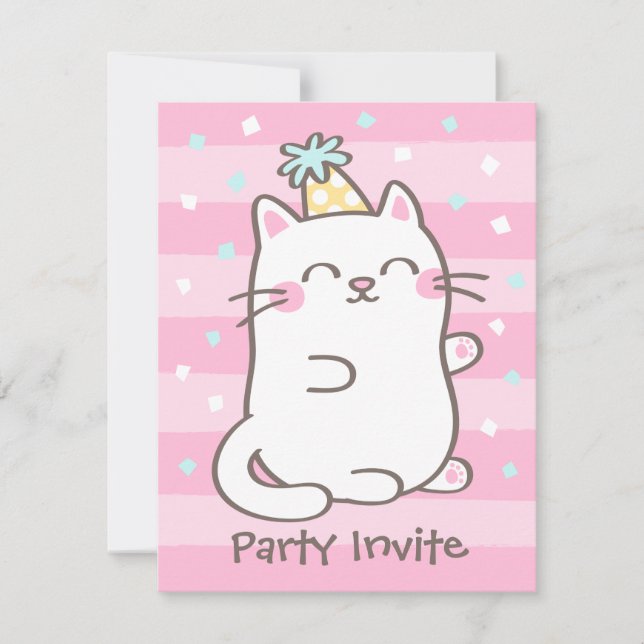 Convites de Aniversário para Meninas com Gatinha B (Frente)