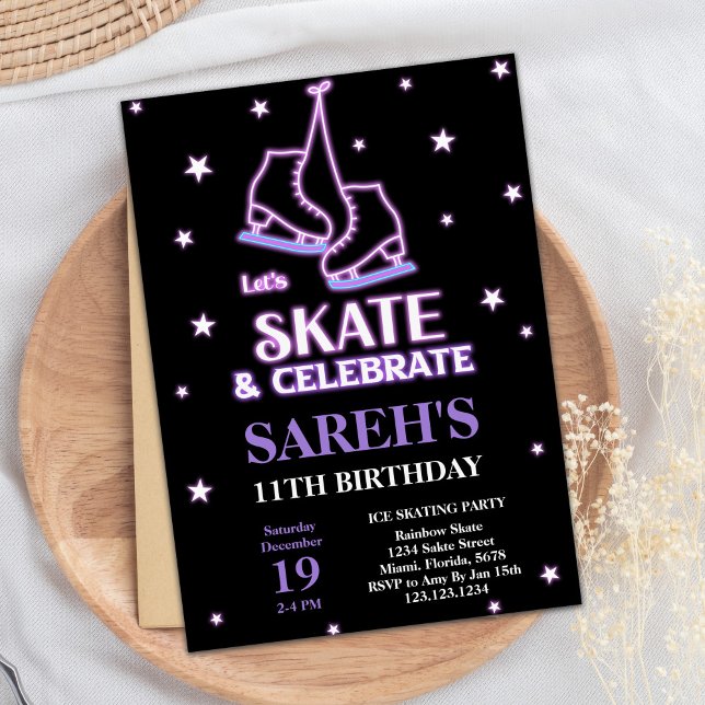 Convites de Aniversário para Pele de Gelo Preto (Black Ice Skating Birthday Invitations)