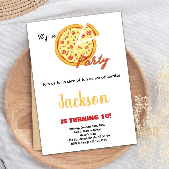 Convites de Aniversário para Pizza Vermelha Branca (Yellow Orange White Red Pizza Birthday Invitations)