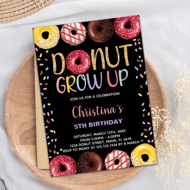 Convites de Aniversário para Rosquinha Amarela Pre (Black Yellow Donut Birthday Invitations)