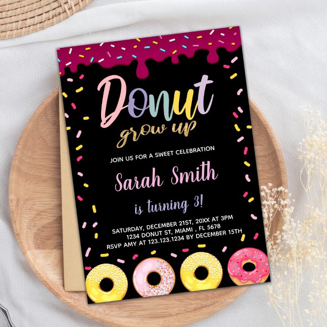 Convites de Aniversário para Rosquinha de Cor do P (Black Pastil Color Donut Birthday Invitations)