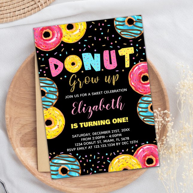 Convites de Aniversário para Rosquinha Verde Amare (Black Yellow Green Donut Birthday Invitations)