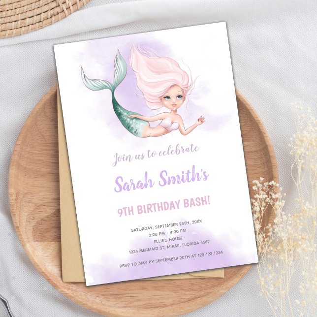 Convites de Aniversário para Sereia Loura (Blond Mermaid Birthday Invitations)