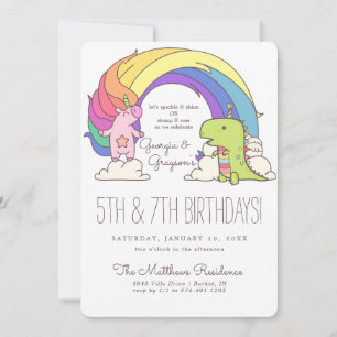 Convites de Aniversário para Unicórnios e Dinossau