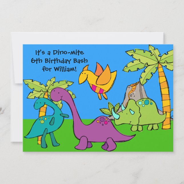 Convites de Aniversário Personalizados de Dino-mit (Frente)