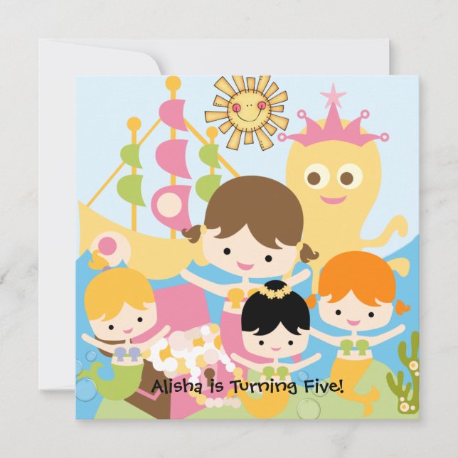 Convites de Aniversário Personalizados do Mermaid  (Frente)