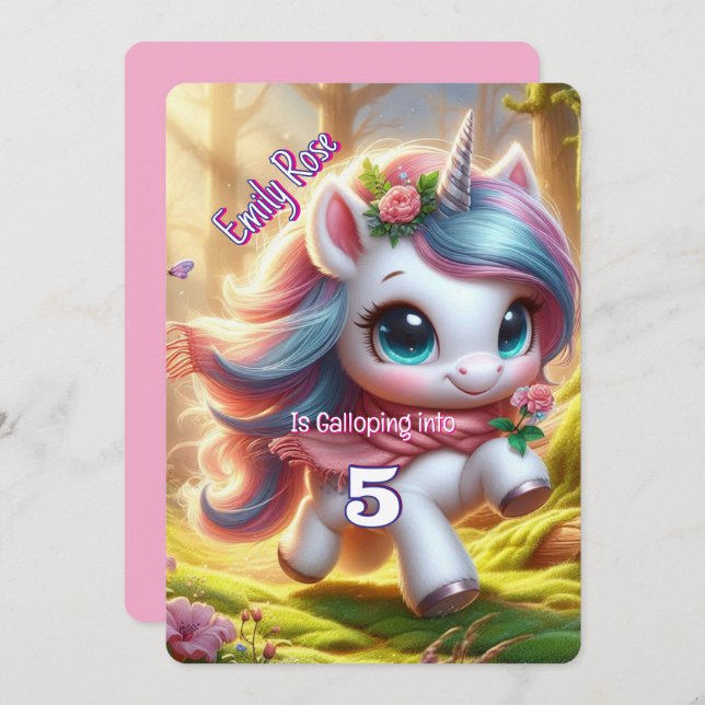 Convites de Aniversário Personalizados do Unicorn (Frente/Verso)