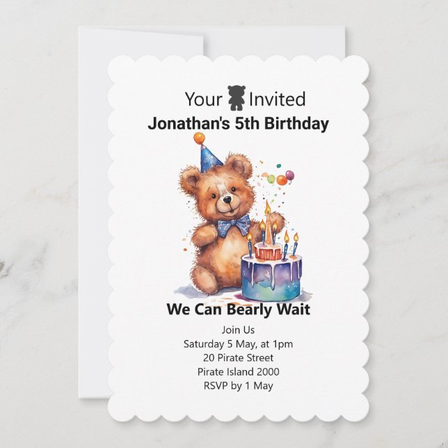 	 Convites de aniversário personalizados Teddy (Frente)