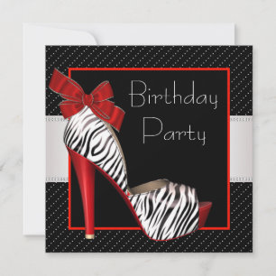 Convites de Aniversário Preto Vermelho Zebra