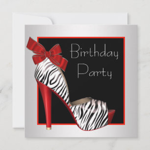 Convites de Aniversário Preto Vermelho Zebra