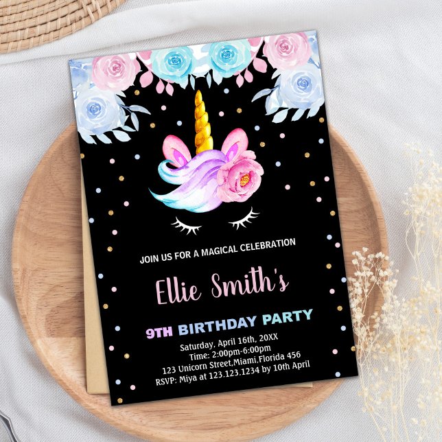 Convites de Aniversário Púrpura do Rainbow Pink Un (Purple Rainbow Pink Unicorn Birthday Invitations)