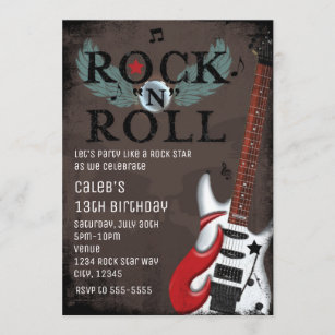 Convites de aniversário Rock N Roll Star Grunge