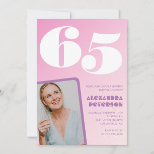 Convites de aniversário rosa 65 anos Foto retroati