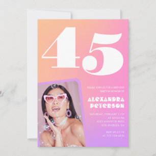 Convites de aniversário rosa de 45 anos Foto Retro