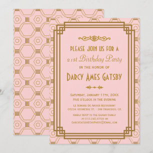 Convites de aniversário Rosa do Art Deco