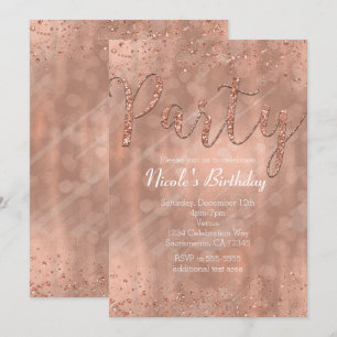 Convites de Aniversário Rosa Dourado Glamour