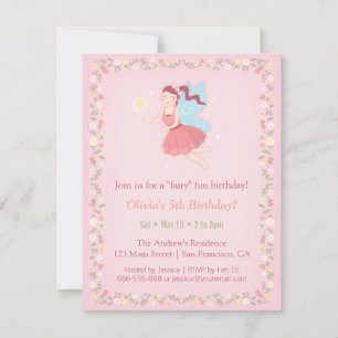 Convites de Aniversário Rosa para Meninas da Fairy