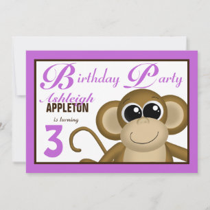 Convites de aniversário Roxos de Macaco-Cinto