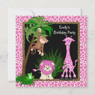 Convites de Aniversário Safari Jungle para Meninas