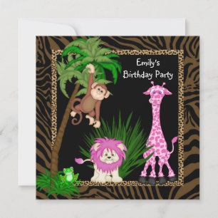 Convites de Aniversário Safari Jungle para Meninas