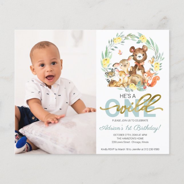 Convites de Aniversário Selvagem com Foto e Orçame (Frente)