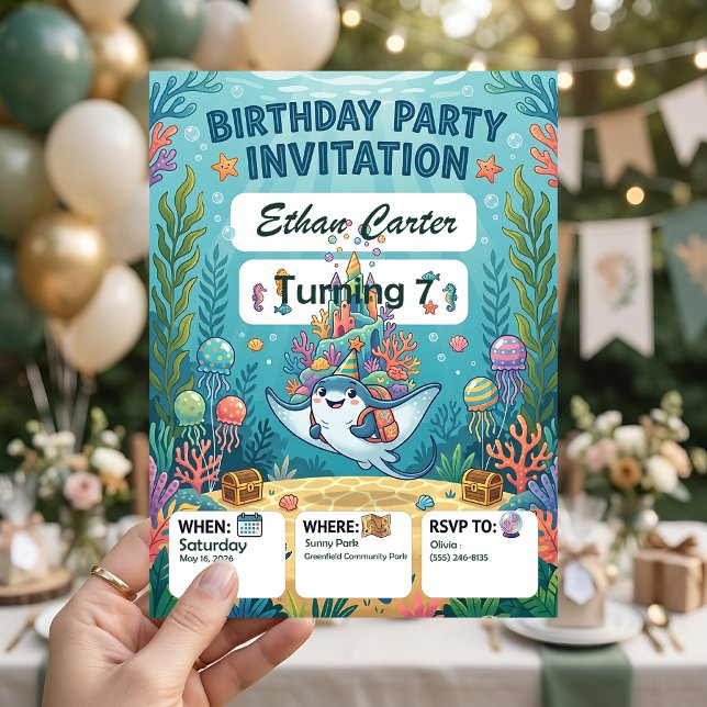 Convites de Aniversário Subaquáticos Personalizáve (Criador carregado)