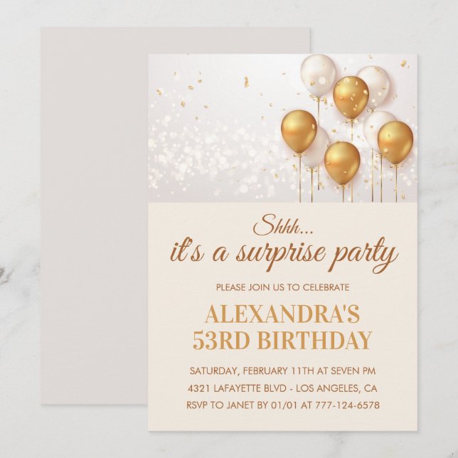 Convites de aniversário surpresa de 53 anos Dourad (Frente/Verso)
