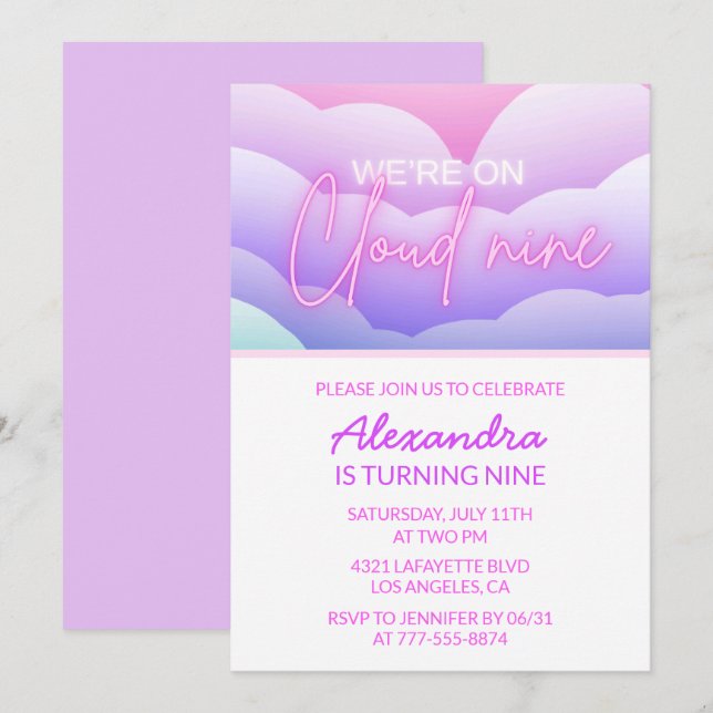Convites de Aniversário Tema Cloud 9 Arco-íris (Frente/Verso)