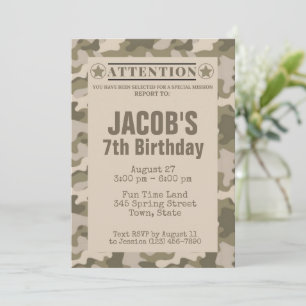 Convites de Aniversário Temáticos Camuflagem Milit