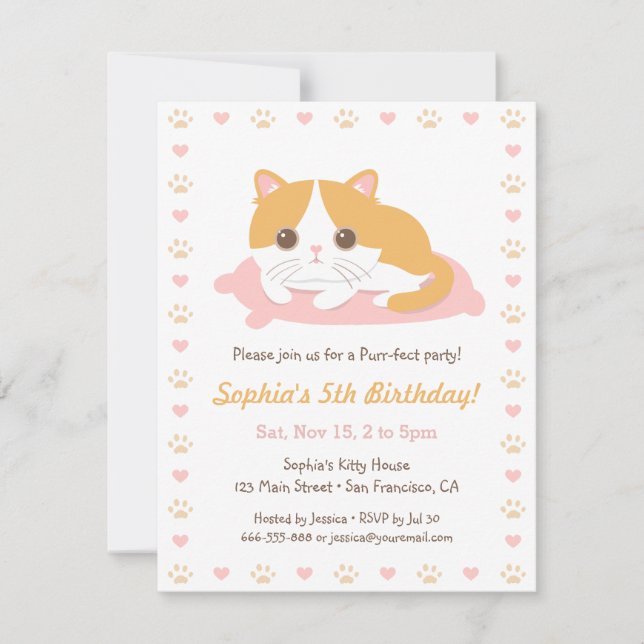 Convites de Aniversário Temáticos de Gato Fofos (Frente)