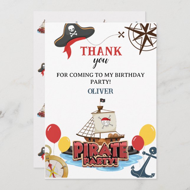 Convites de Aniversário Temáticos de Piratas Obrig (Frente/Verso)