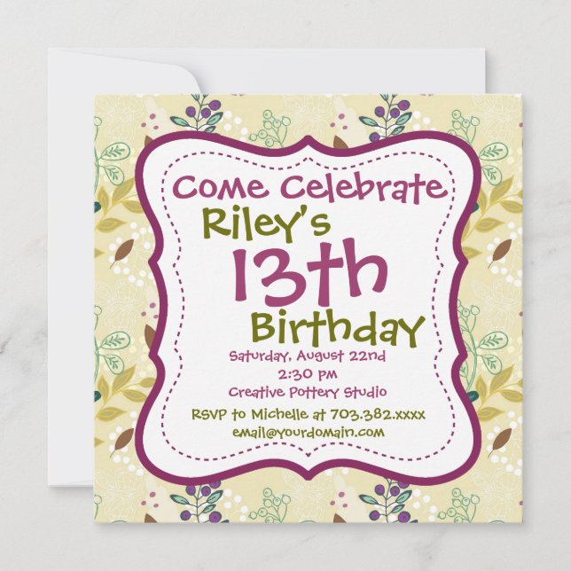 Convites de aniversário Verdes Roxos (Frente)