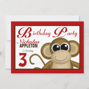 Convites de aniversário vermelhos de macaco giro