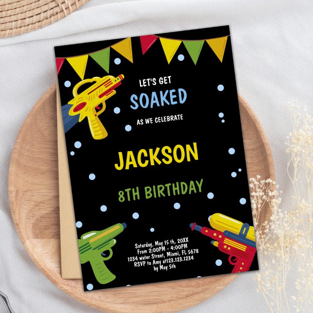 Convites de Arma de Água Amarela Preta (Black Yellow Water Gun Invitations)