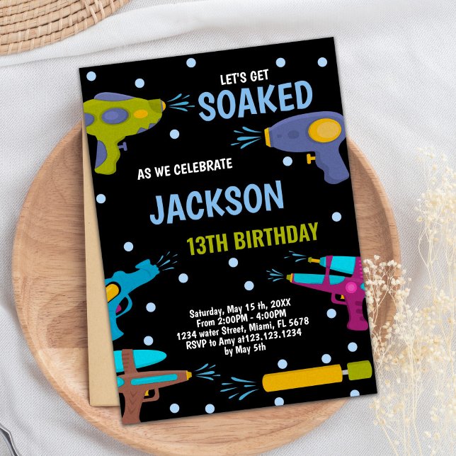 Convites de Arma de Água Azul Amarelo Azul (Yellow Black Blue Water Gun Invitations)