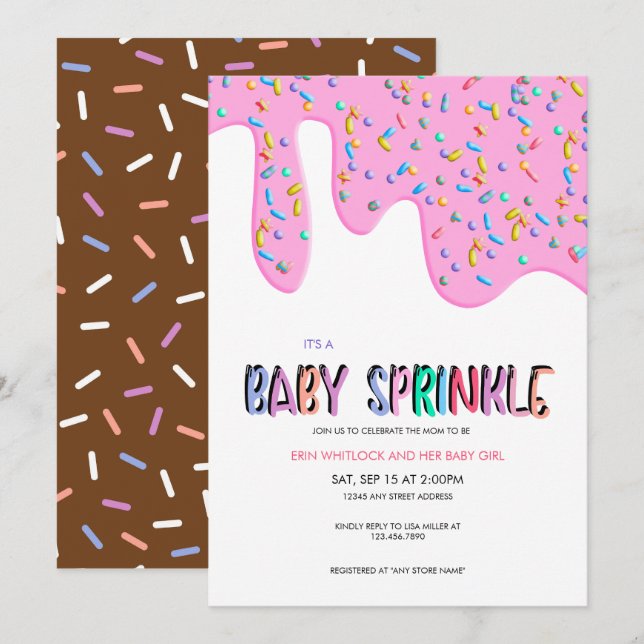 Convites de Baby Sprinkle Rosa | Convites de Baby  (Frente/Verso)