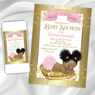 Convites de Babyshower Cor-de-Rosa e Dourado para 