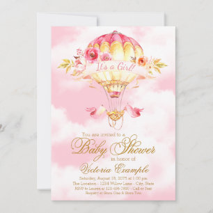 Convites de Balão de Ar Quente Rosa Dourado para C